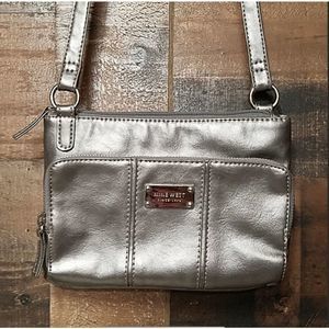 Small gunmetal crossbody bag